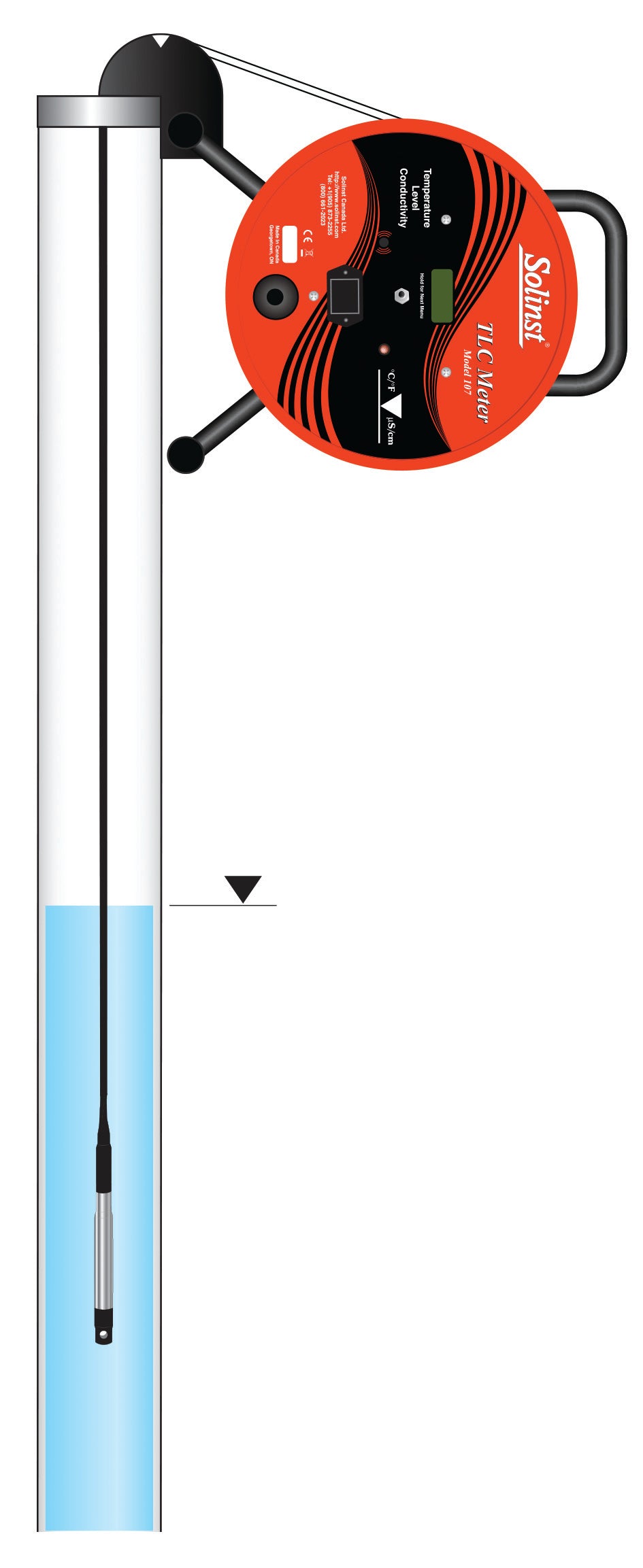 Solinst 107 TLC (Temperature, Level, Conductivity) Meter, 100 Ft. to 1000 Ft. Length