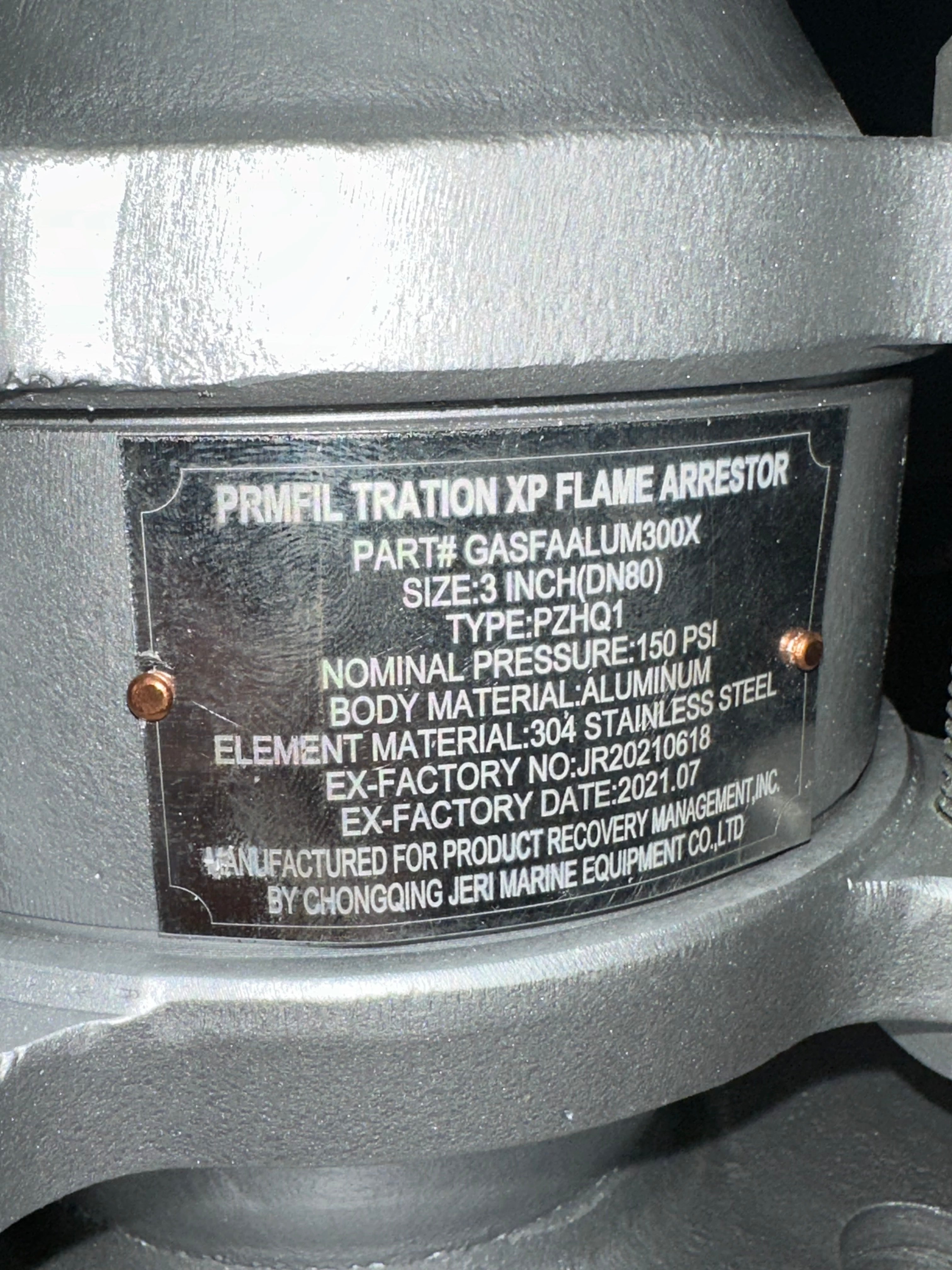 PRM 3" Flame Arrestor; 150# Flanged; Aluminum Body; 304 SS Element