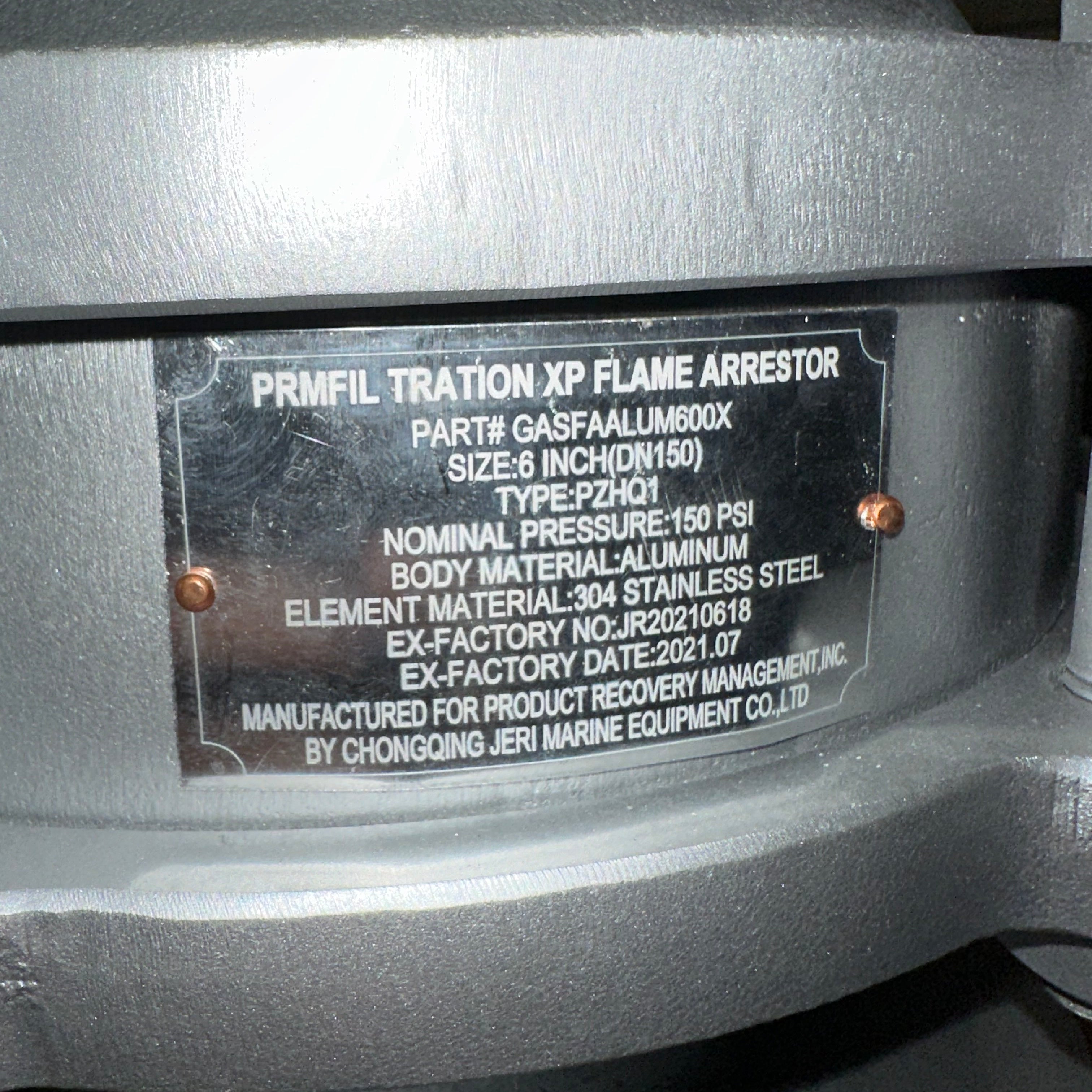 6" Flame Arrestor; 150# Flanged; Aluminum Body; 304 SS Element
