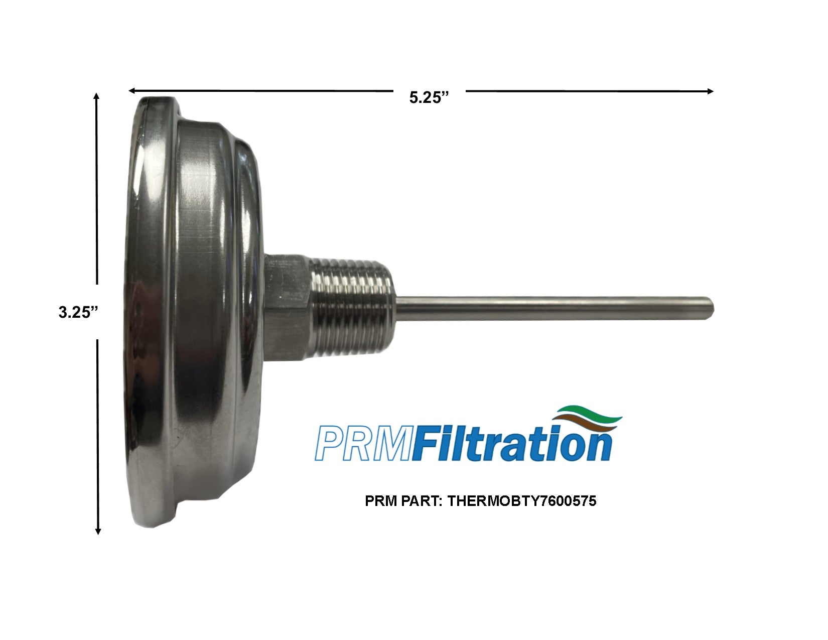PRM Vibration Resistant Temperature Gauge, 32-400°F / 0-200°C, 3 Inch Dial, 304 Stainless Steel Case & Stem, 1/2 Inch NPT Back Mount