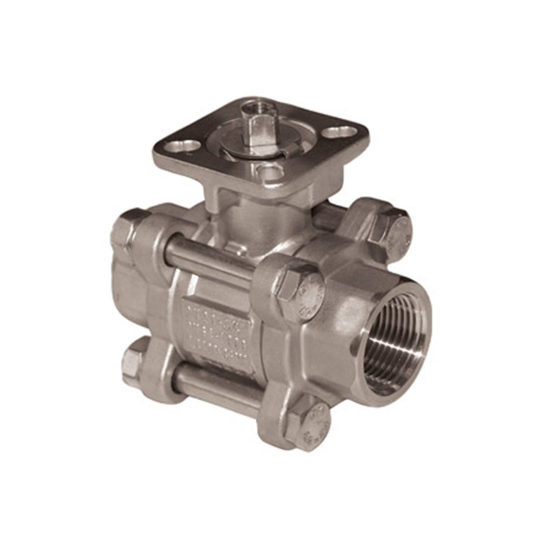 Jomar A1000-212 2-1/2 Inch Stainless Steel Direct Mount Ball Valve, 3 Piece 4 Bolt, Swing Out Body, Full Port, Threaded Connection, ISO Mounting Pad, 1000 WOG