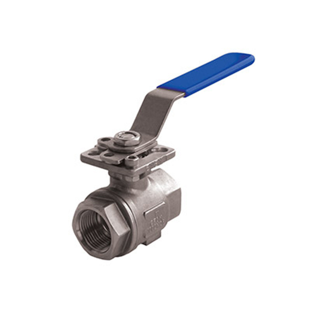 Jomar A1001-2 2 Inch Stainless Steel Direct Mount Ball Valve, 3 Piece 4 Bolt, Full Port, Threaded Connection, ISO Mounting Pad, 1000 WOG