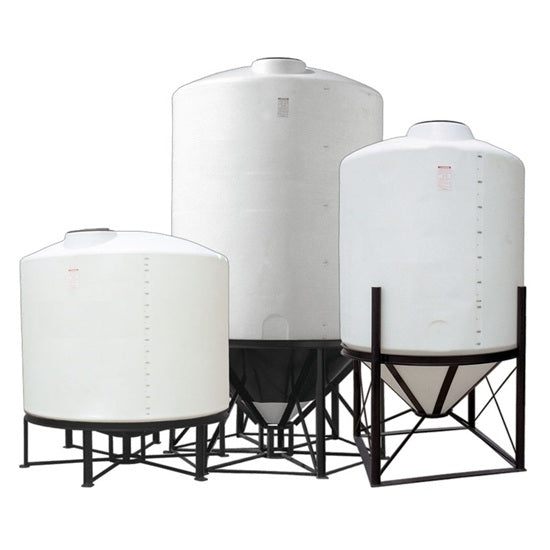 Ace Roto-Mold Cone Bottom Dome Top Tanks on Stands