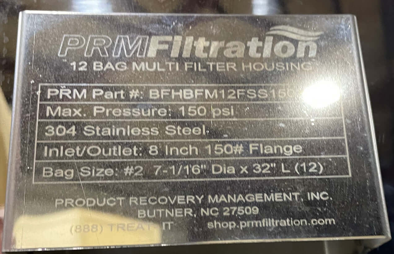 PRM #2 304 Stainless Steel 12 Bag Heavy Duty Multi-Filter Housing, 8 Inch Flange In/Out-150 psi
