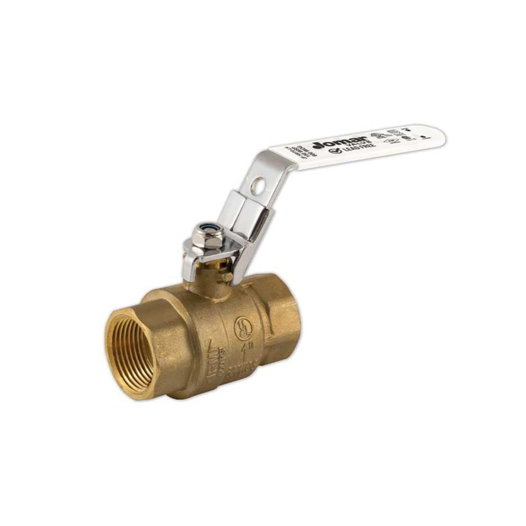 Jomar JF-100TG-LH 2-Piece Full Port Threaded Lead Free Brass Ball Valve with Stainless Steel Trim and Locking Handle