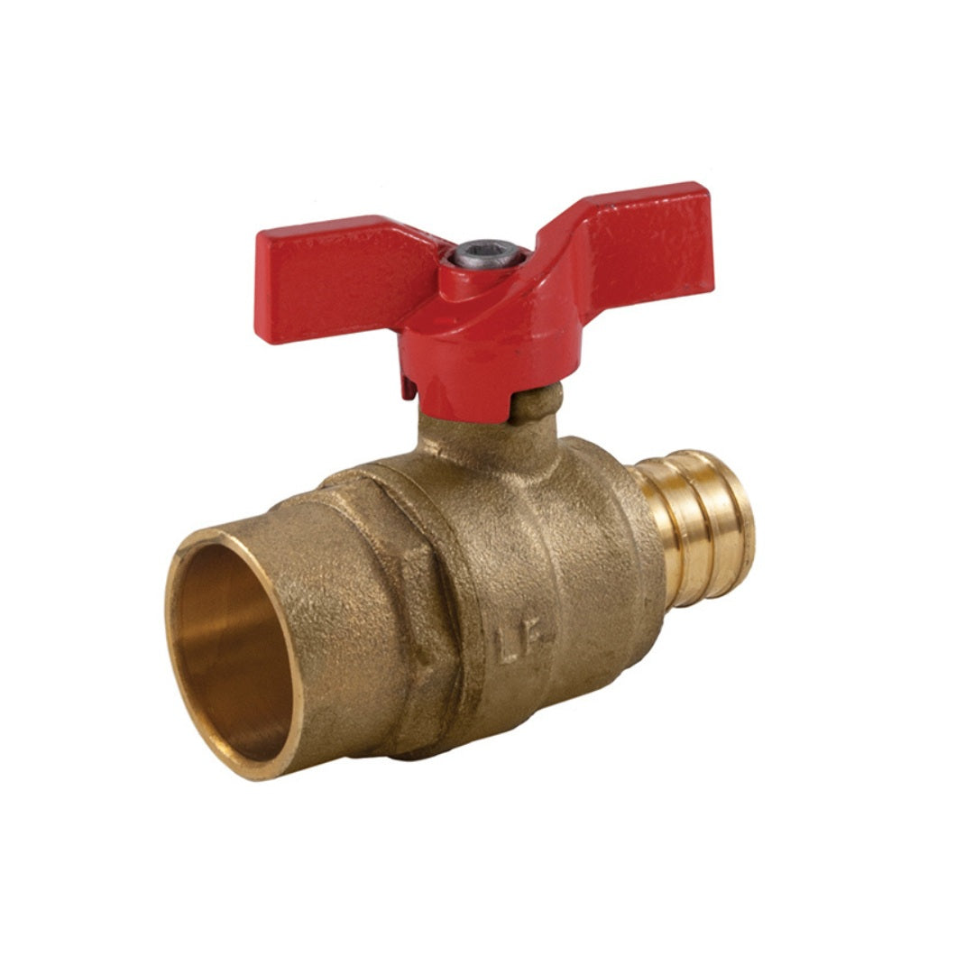Jomar S-412G Series Lead Free Brass 2-Piece Solder x Crimp Pex Connection Ball Valve with T-Handle