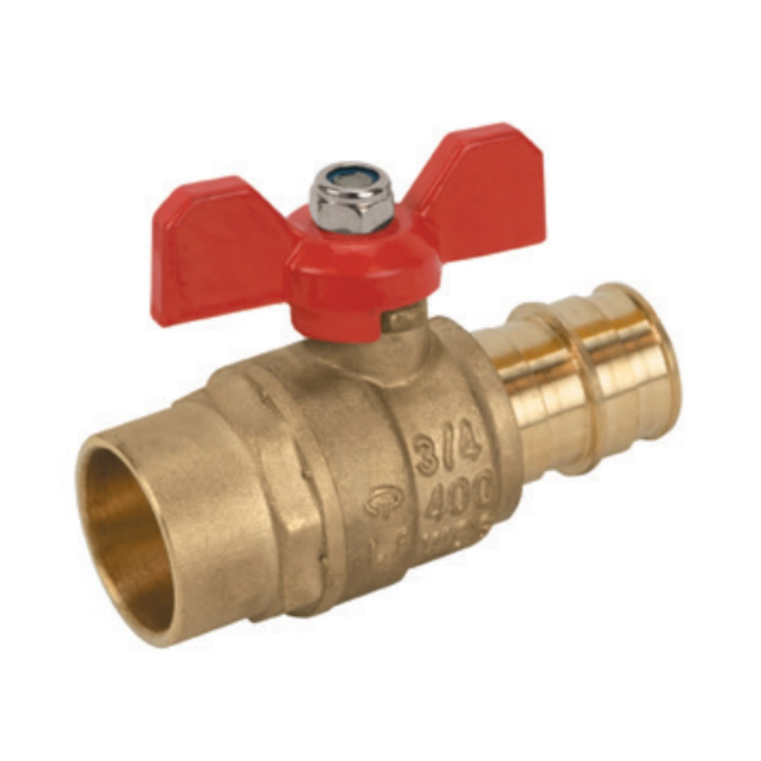 Jomar S-422G Series Lead Free Brass 2-Piece Solder x Expansion Pex Connection Ball Valve with T-Handle & Stainless Steel Trim