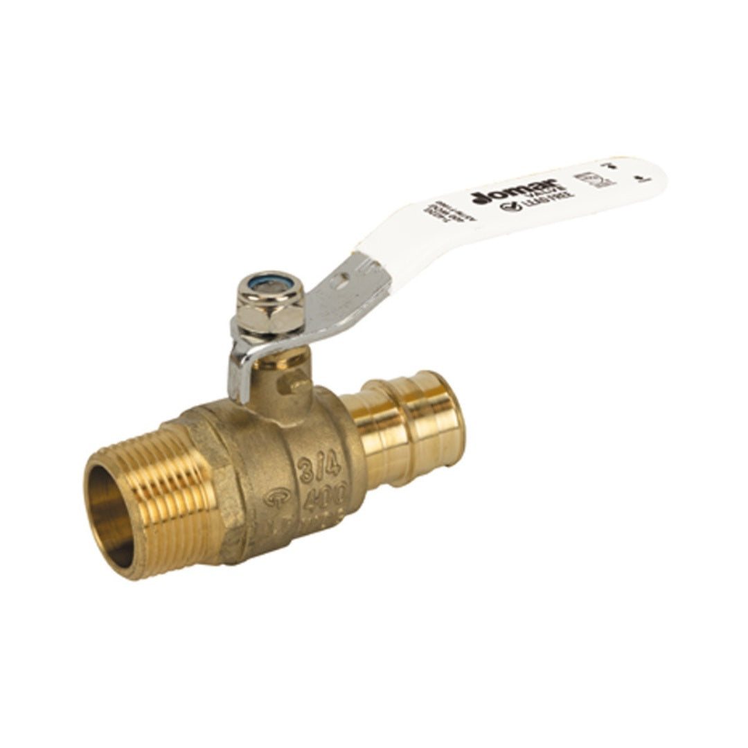 Jomar T-422G Threaded MIP x Expansion Pex Connection Lead Free Brass Ball Valve with Stainless Steel Trim