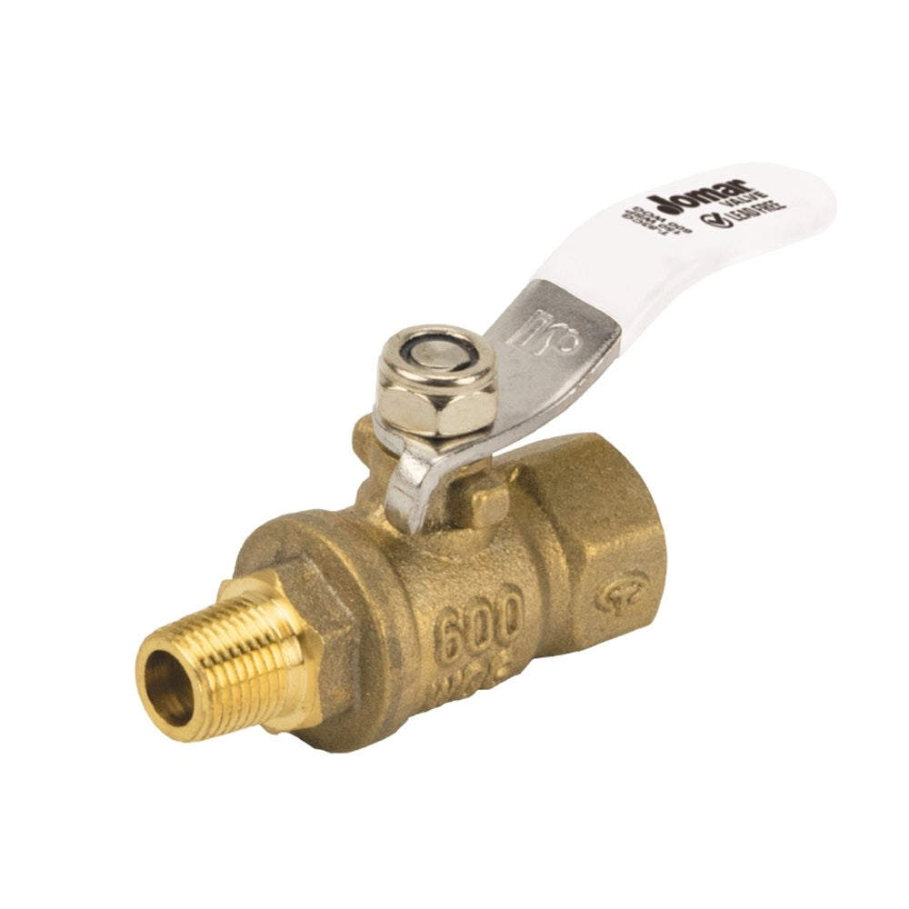 Jomar T-83CG FIP x MIP Connection Lead Free Brass 2-Piece Mini Ball Valves with Stainless Steel Trim and Lever Handle