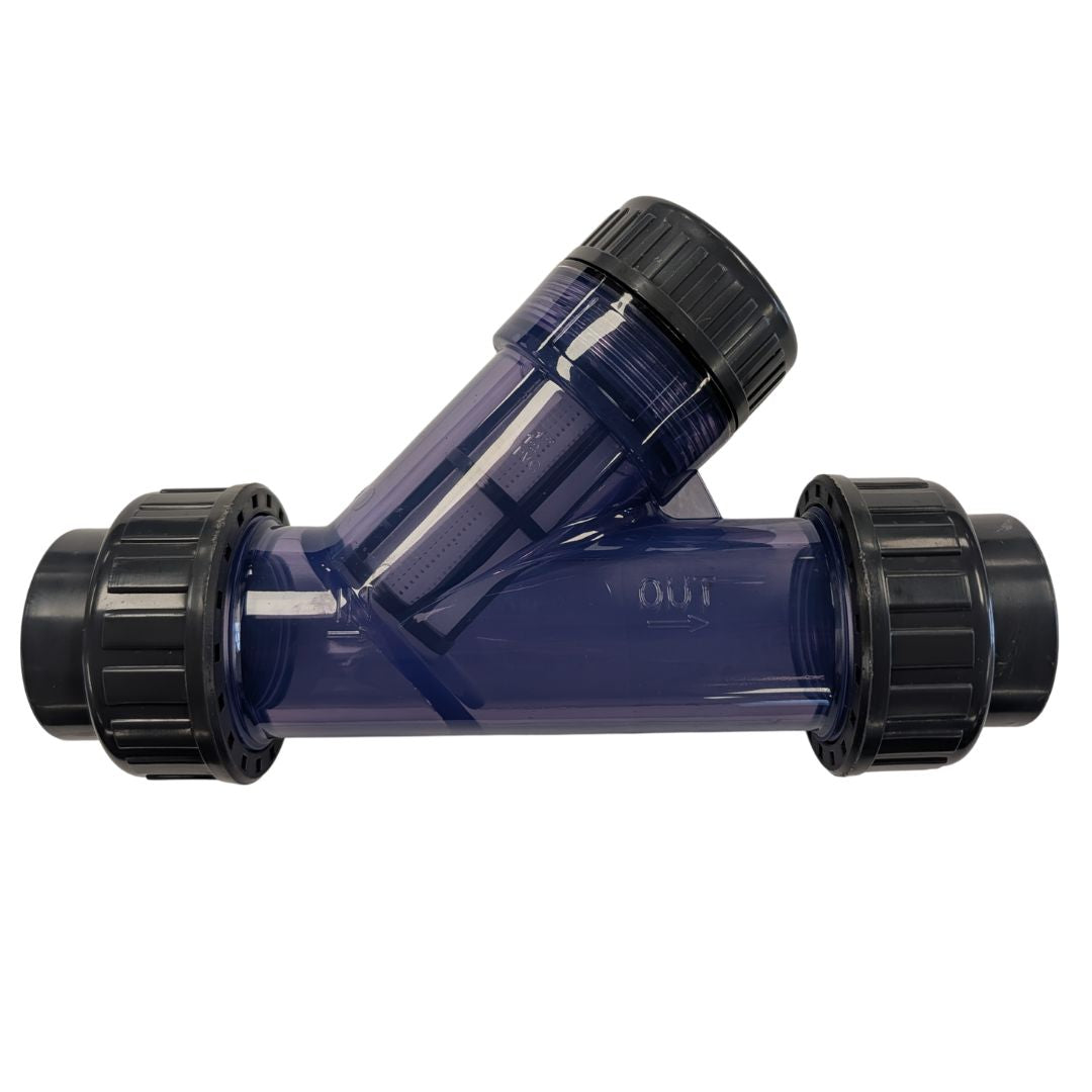 Sch 80 Clear PVC 1-1/2 Inch True Union Y Strainer with Socket Ends