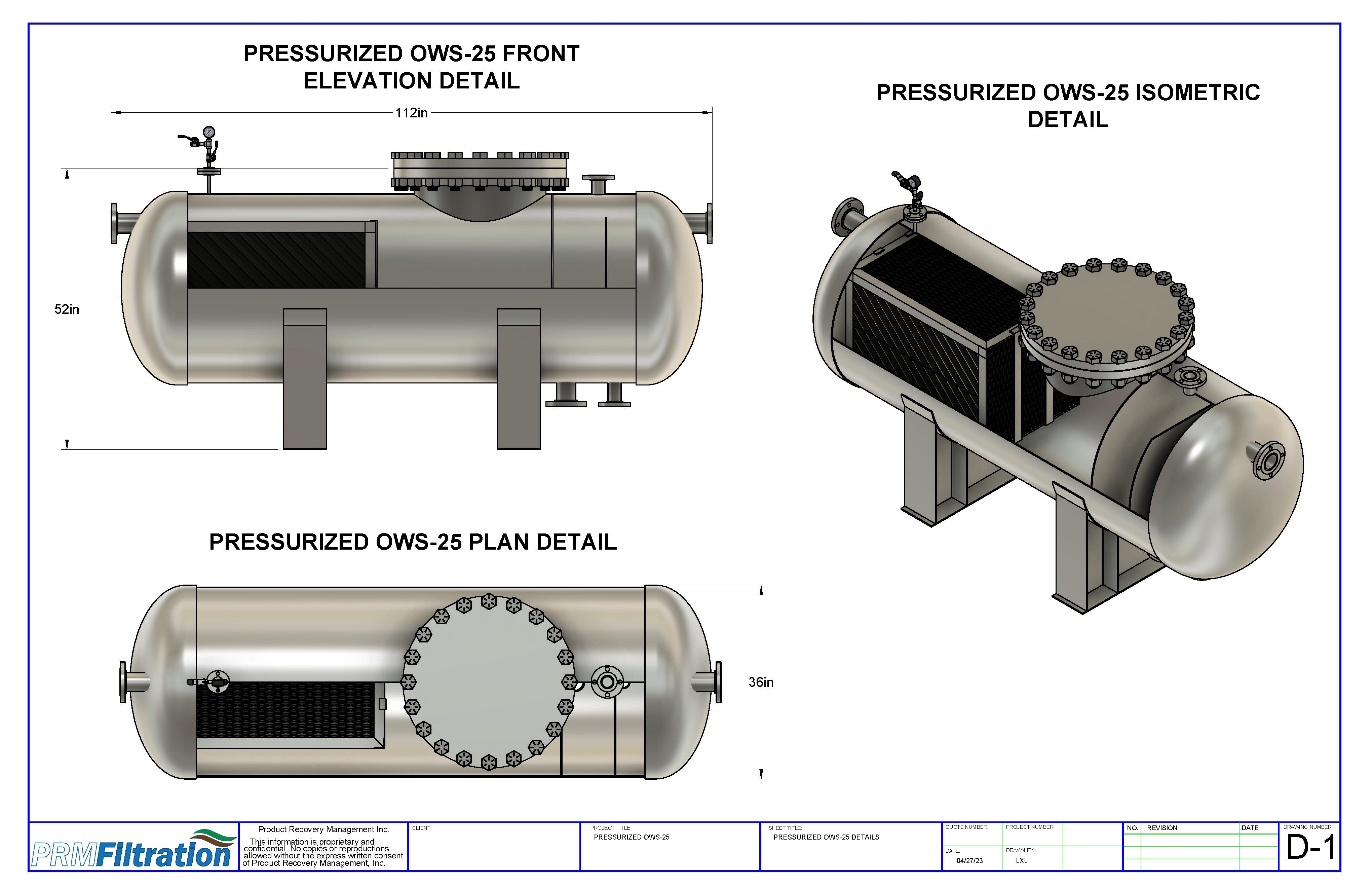 PRM OWS-25 DNAPL, Pressurized Oil Water Separator for DNAPL, LNAPL Applications, 25 GPM