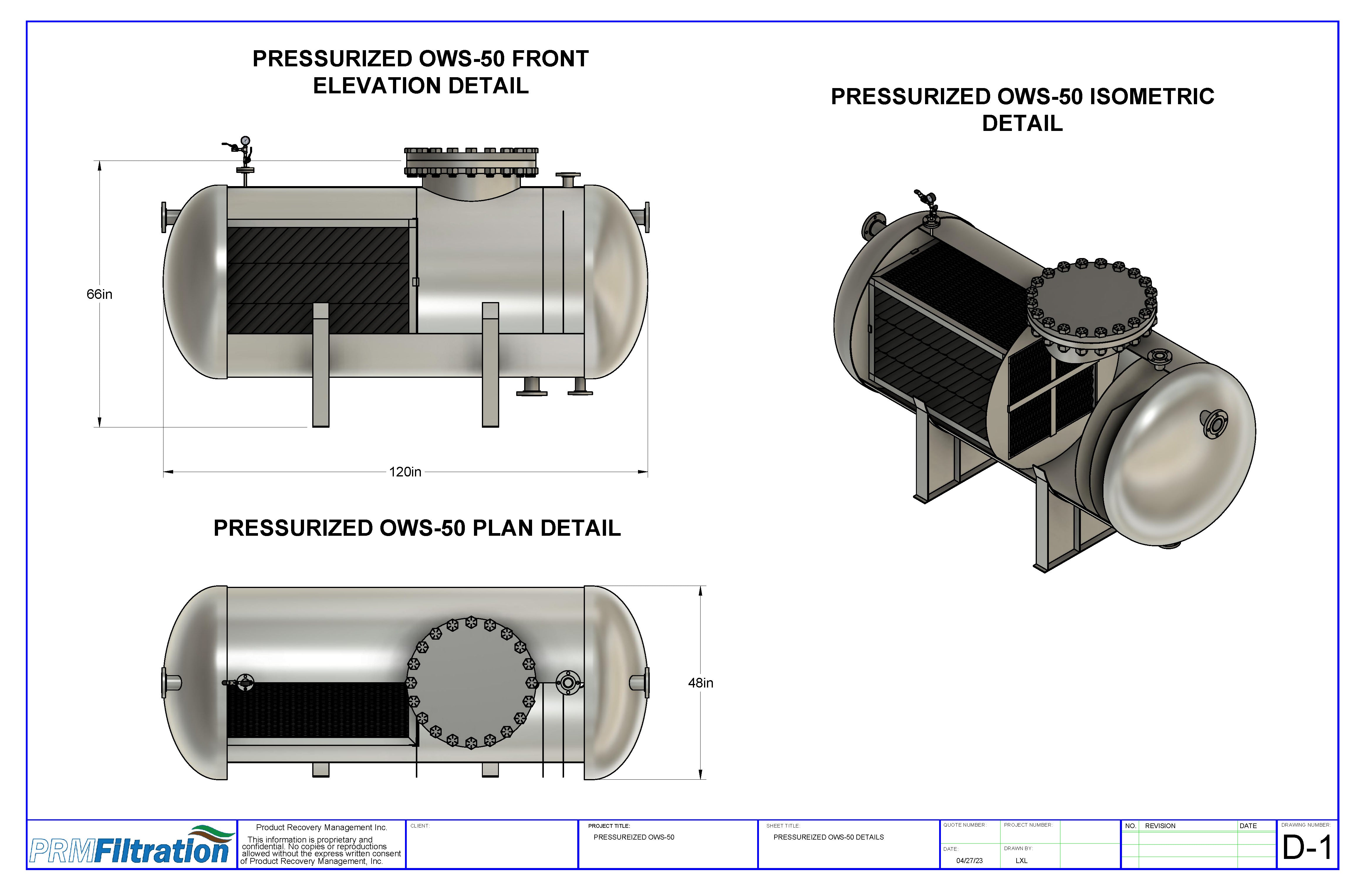 PRM OWS-50 DNAPL Pressurized Oil Water Separator for DNAPL, LNAPL Applications