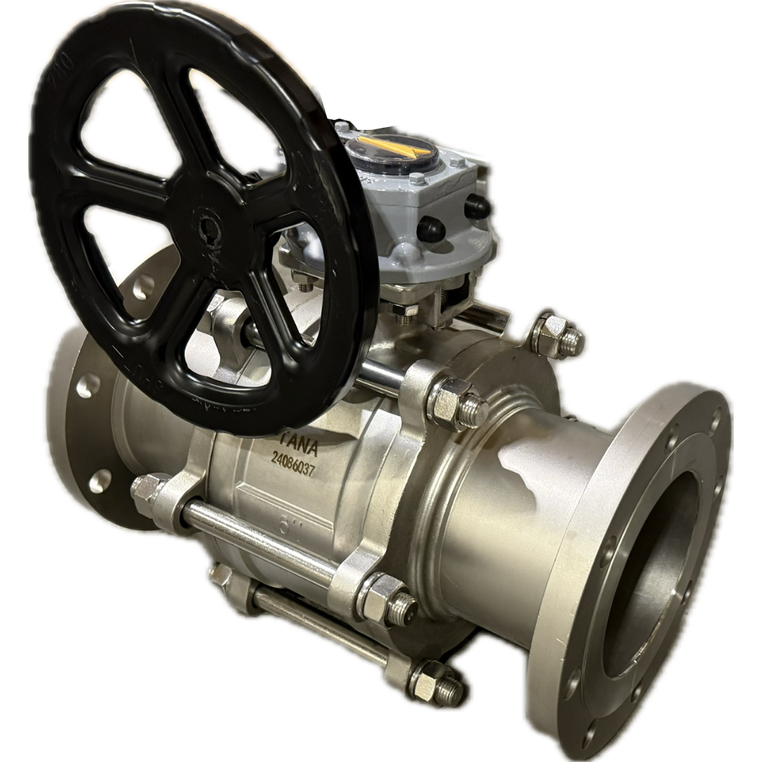 6 Inch Flanged Stainless Steel 3 Piece Full Port Ball Valve, Gear Operated, 150# Flange