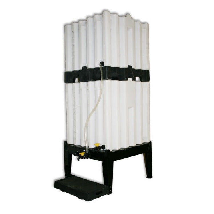 Stacked totes with ST180/240-ST stand, ST180/240-DT drip tray, and ST70/120-PL plumbing kit