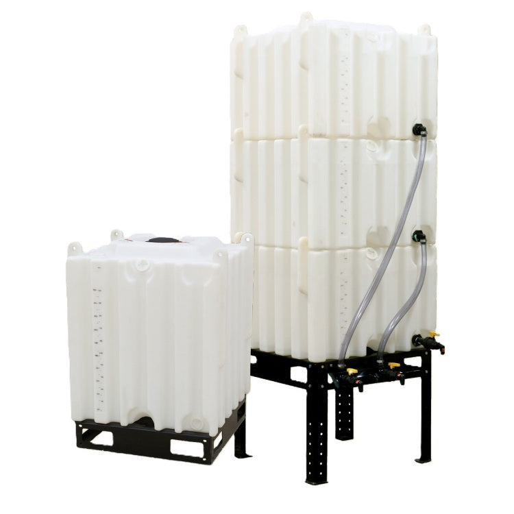 Stackable Totes with ST70/120-SK skids, ST036-LG leg kit, and ST70/120-PL plumbing kit