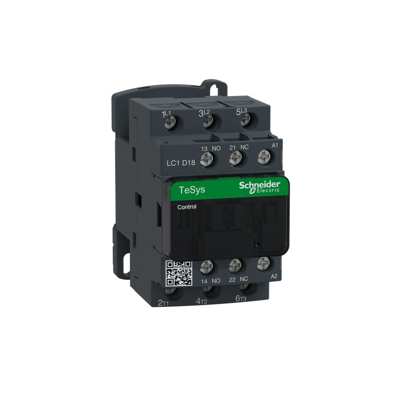 Schneider LC1D18G7 3NO IEC Contactor, TeSys Deca, 3 Phase, 120 VAC 50/60 Coil, Non-Reversing, Screw Clamp Terminals