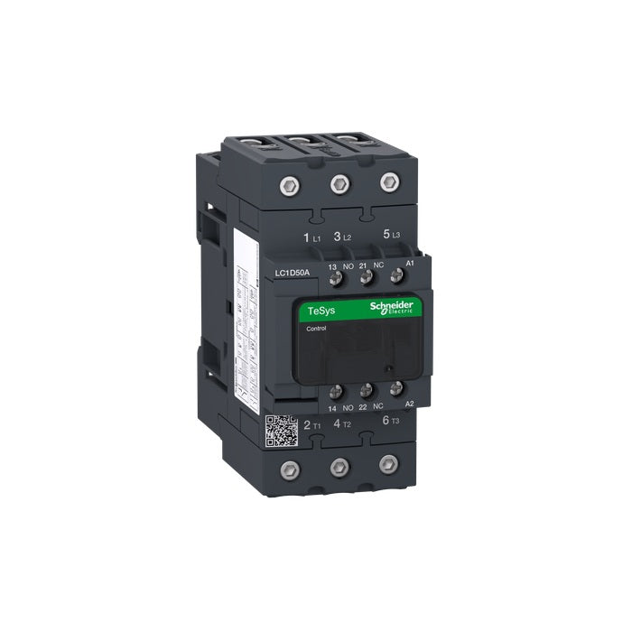 Schneider LC1D50AG7 3NO Contactor, TeSys Deca, 50A, 3 Phase, 120 VAC 60Hz Coil, Screw Clamp Terminals