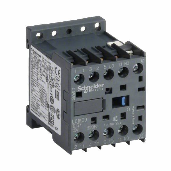 Schneider LC1K0910G7 3NO IEC Contactor, TeSys K, 3 Pole, 9A, 120 V AC, Non-Reversing, Screw Clamp