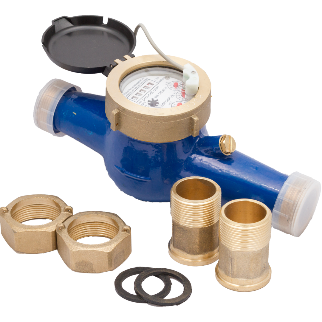 PRM 1-1/4 Inch Multi-Jet Brass Totalizing Water Meter with Pulse Output