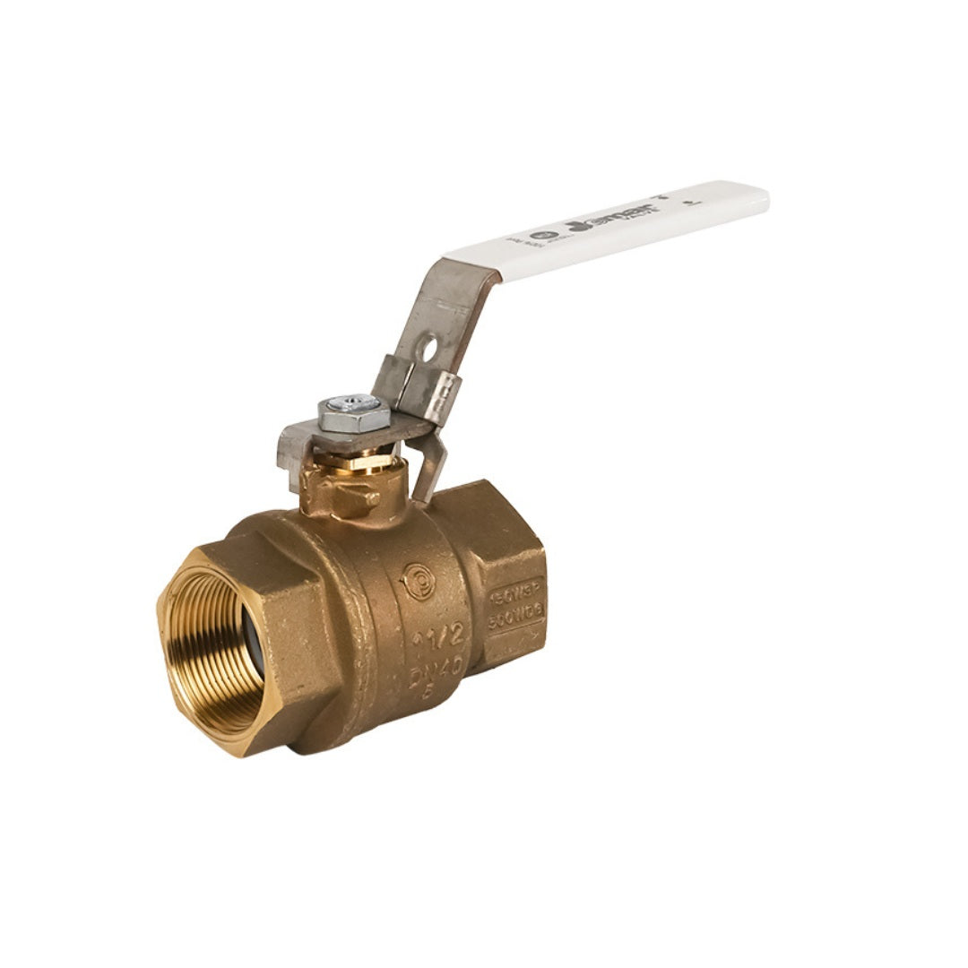 Jomar T-100CSSG-LH Full Port Threaded Lead Free Brass Ball Valve with Stainless Steel Trim & Locking Handle, 600 WOG
