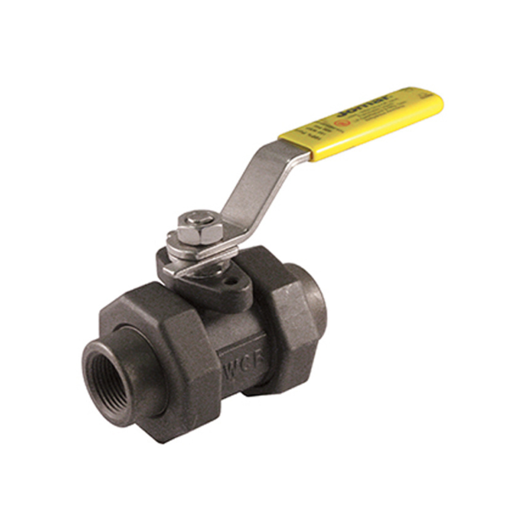 Jomar 100-992 3/8 Inch Carbon Steel Ball Valve 5 Piece, Full Port, Double Union End, Threaded Connection, 3000 WOG, Stainless Steel Ball and Stem