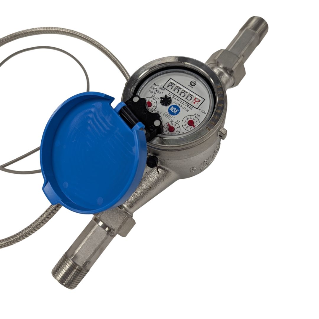 3/4" NSF Certified Stainless Steel Totalizing Water Meter with cover open
