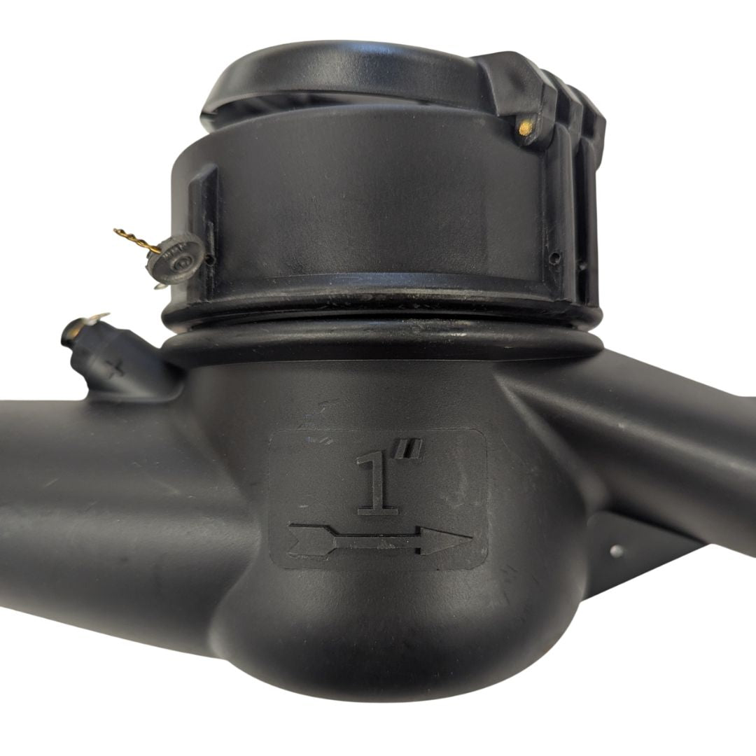PRM 1 Inch NSF Certified Nylon Totalizing Water Meter, side view with size marking