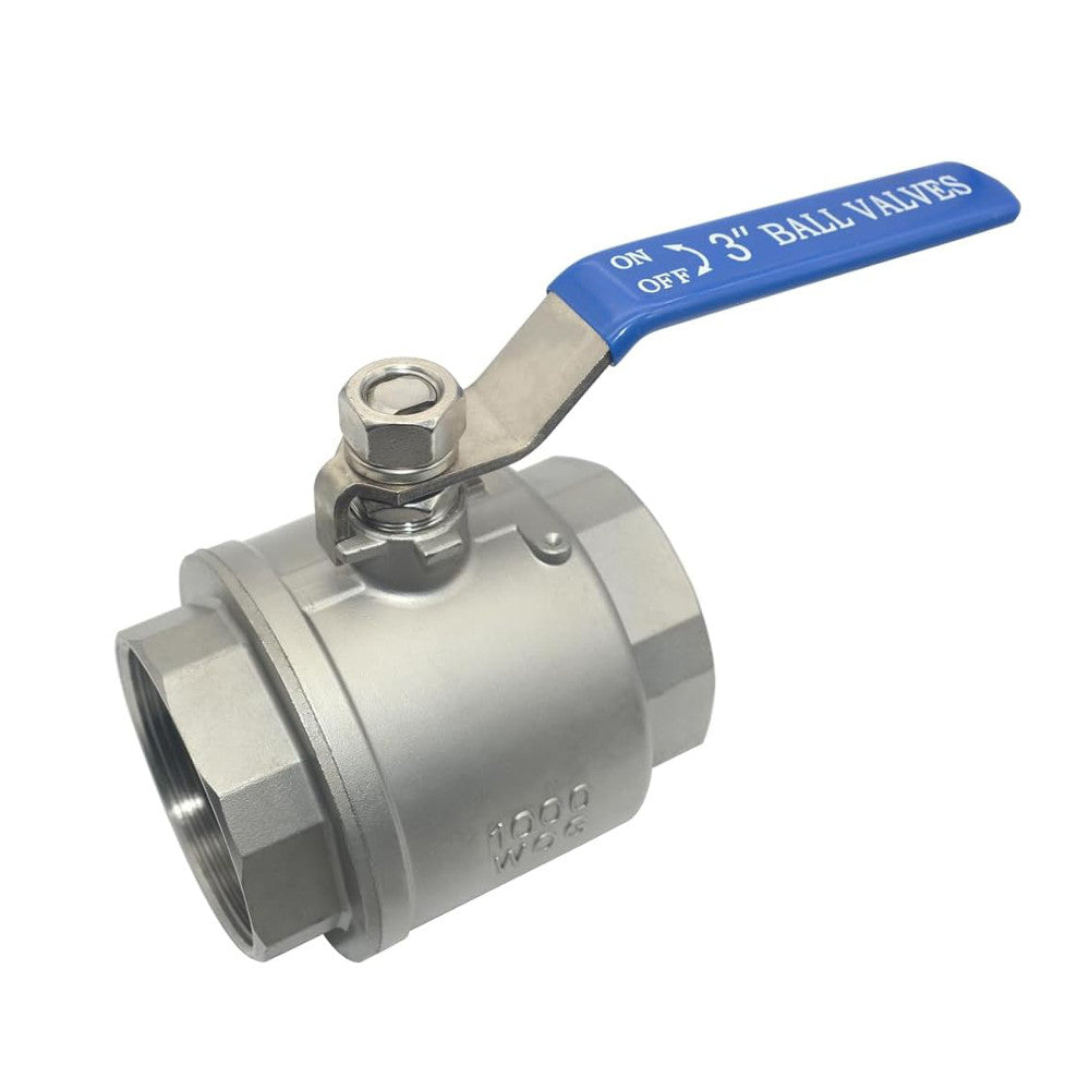 TANA 3 Inch Full Port Ball Valve Stainless Steel 304 Heavy Duty for Water, Oil, and Gas with Blue Vinyl Handle (3" NPT)