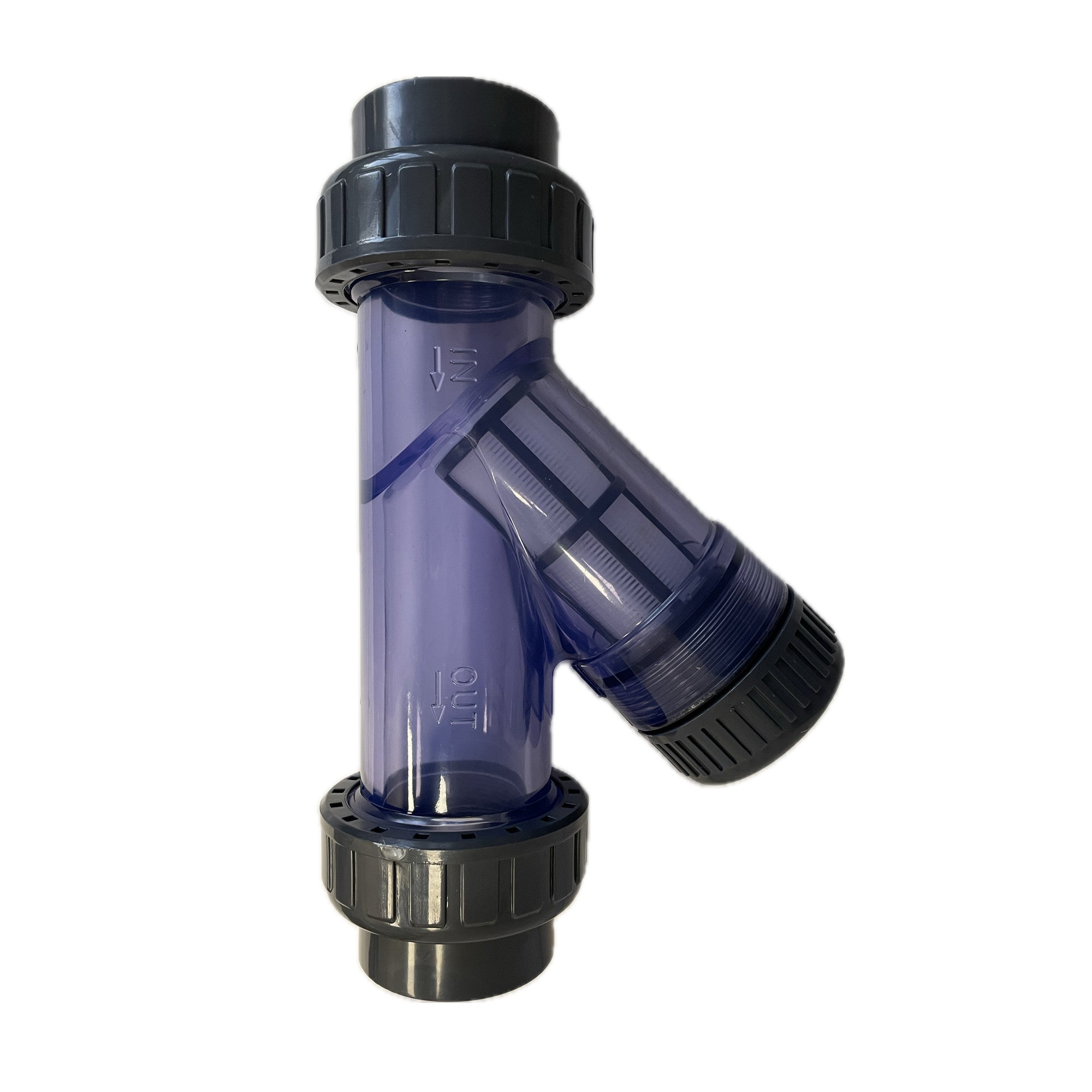 Sch 80 Clear PVC 1-1/4 Inch True Union Y Strainer with Socket Ends