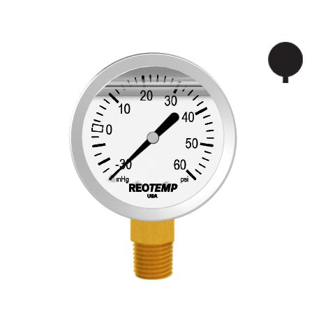 Premium 304 Stainless Steel Compound Gauge with Brass Internals, -30 inHg/0/60 PSI, 2-1/2 Inch Dial, 1/4 inch NPT Bottom Mount