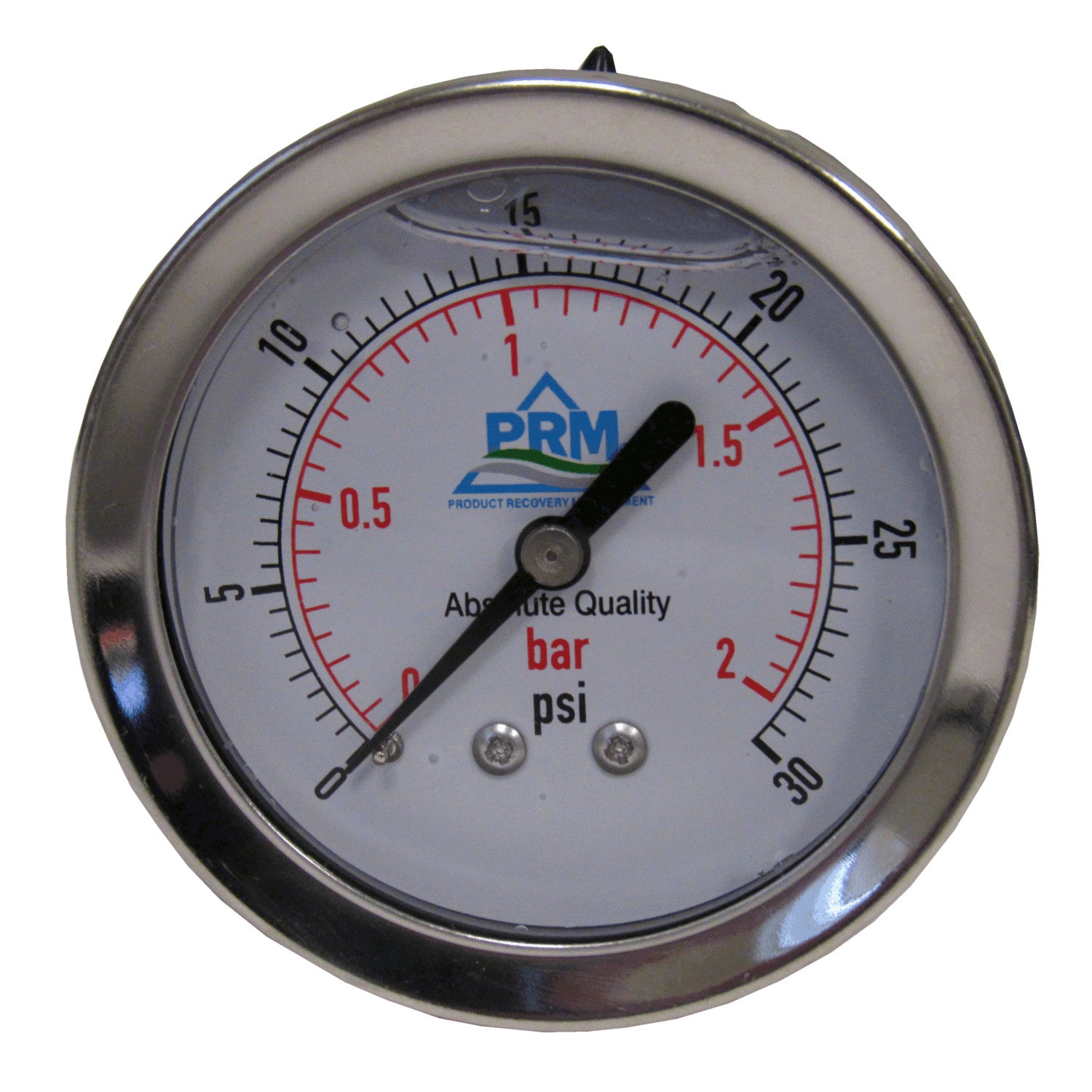 PRM 304 Stainless Steel Pressure Gauge with Stainless Steel Internals, 0-30 PSI, 2-1/2 Inch Dial, 1/4 Inch NPT Back Mount