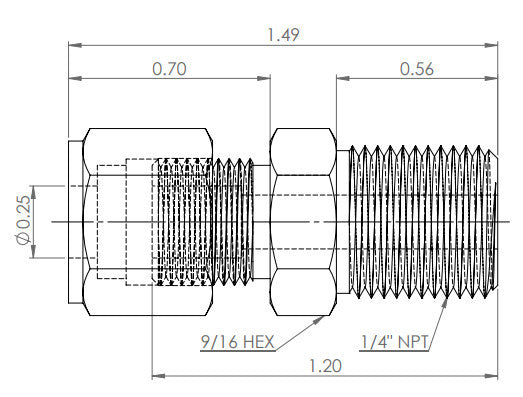 316 SS Compression Fitting, 1/4 Inch Tube X 1/4 Inch NPT Male Connector