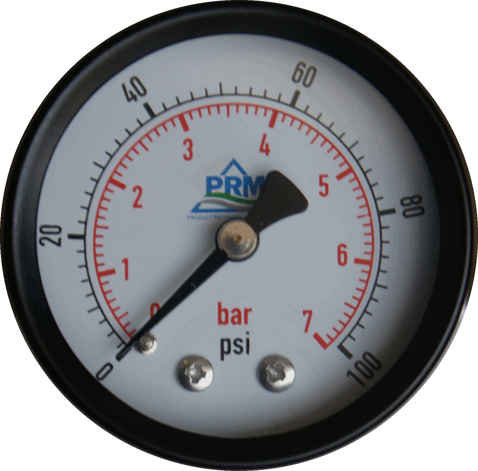 PRM Steel Case Pressure Gauge with Brass Internals, 0-100 PSI, 2 Inch Dial, 1/4 Inch NPT Back Mount