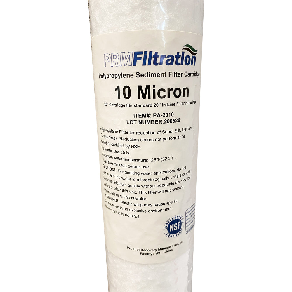 PRMFiltration PA2010 20 Inch x 2.5 Inch 10 Micron Spun Polypropylene Sediment Filter Cartridges, NSF Certified