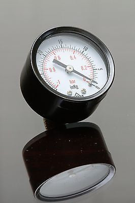 PRM Vacuum Gauge 0 to -30 inHg / 0 to -1 Bar, 2 Inch Black Steel Case, Brass Internals 1/4 Inch NPT Back Mount, Dry Gauge