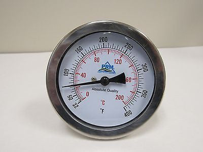 PRM Temperature Gauge, 32-400°F / 0-200°C, 3 Inch Dial, 304 Stainless Steel Case & Stem, 1/2 Inch NPT Multi Angle Connection
