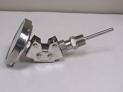 PRM Temperature Gauge, 32-400°F / 0-200°C, 3 Inch Dial, 304 Stainless Steel Case & Stem, 1/2 Inch NPT Multi Angle Connection