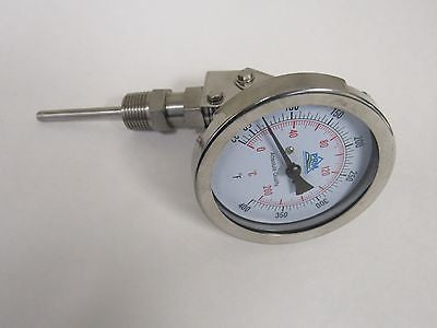 PRM Temperature Gauge, 32-400°F / 0-200°C, 3 Inch Dial, 304 Stainless Steel Case & Stem, 1/2 Inch NPT Multi Angle Connection