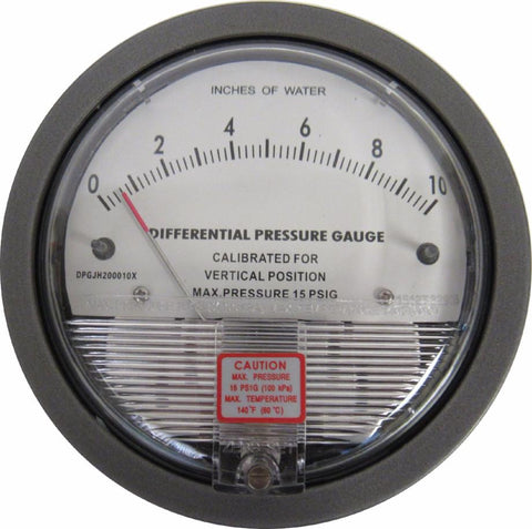 Differential Pressure Gauge, 0-10 Inches of Water