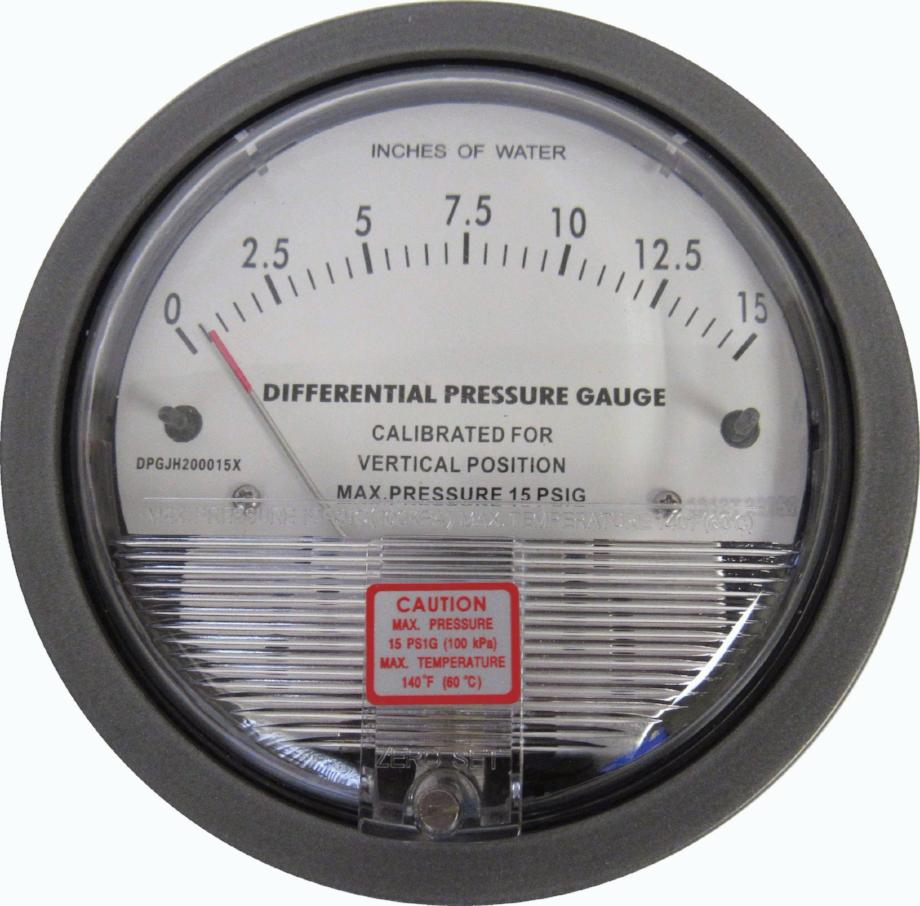 Differential Pressure Gauge, 0-15 Inches of Water