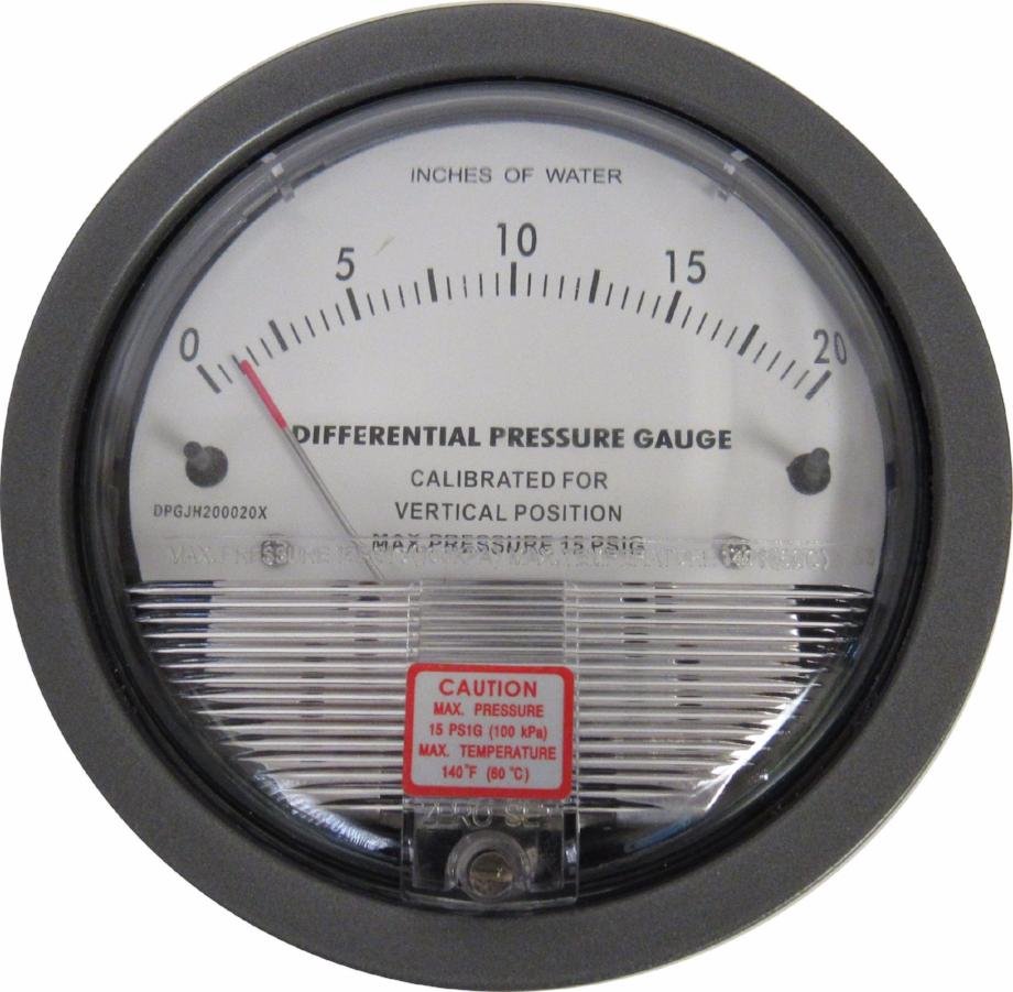 Differential Pressure Gauge, 0-20 Inches of Water