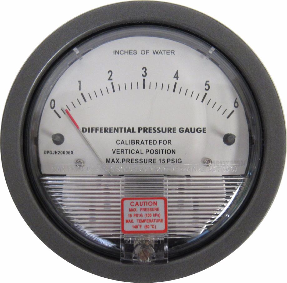 Differential Pressure Gauge, 0-6 Inches of Water