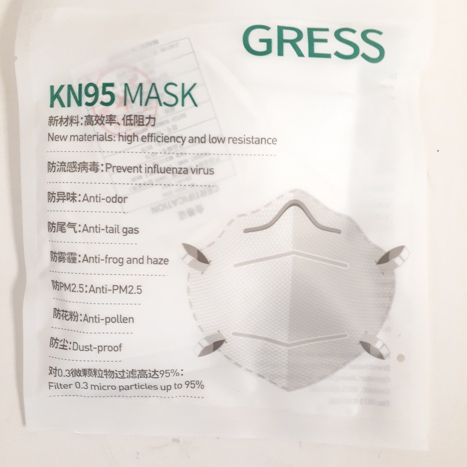 Gress Civilian Use KN95 Mask package
