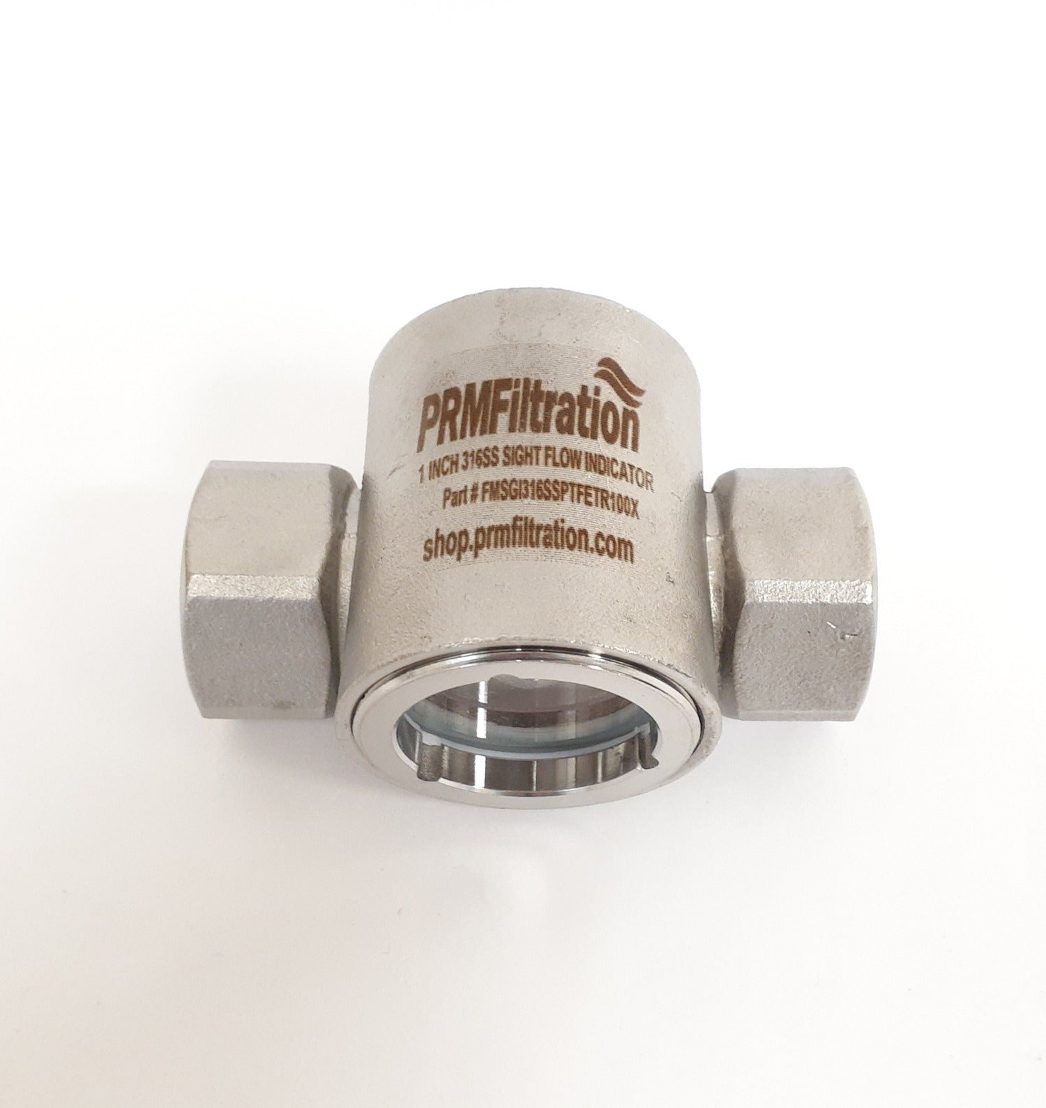 PRM Sight Flow Indicator, 1 Inch, 316 Stainless Steel, PTFE Seal and Impeller