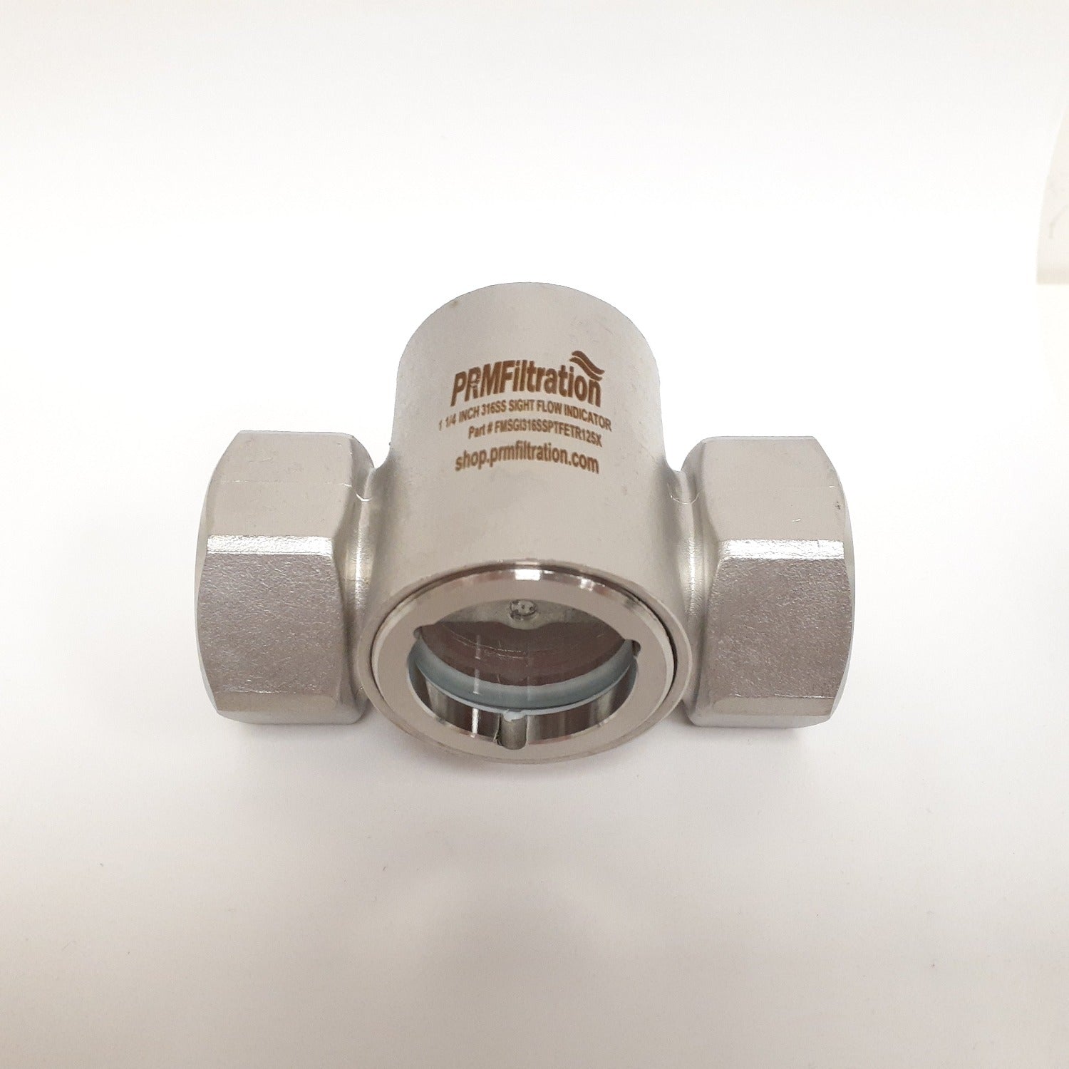 PRM Sight Flow Indicator, 1-1/4 Inch, 316 Stainless Steel, PTFE Seal and Impeller