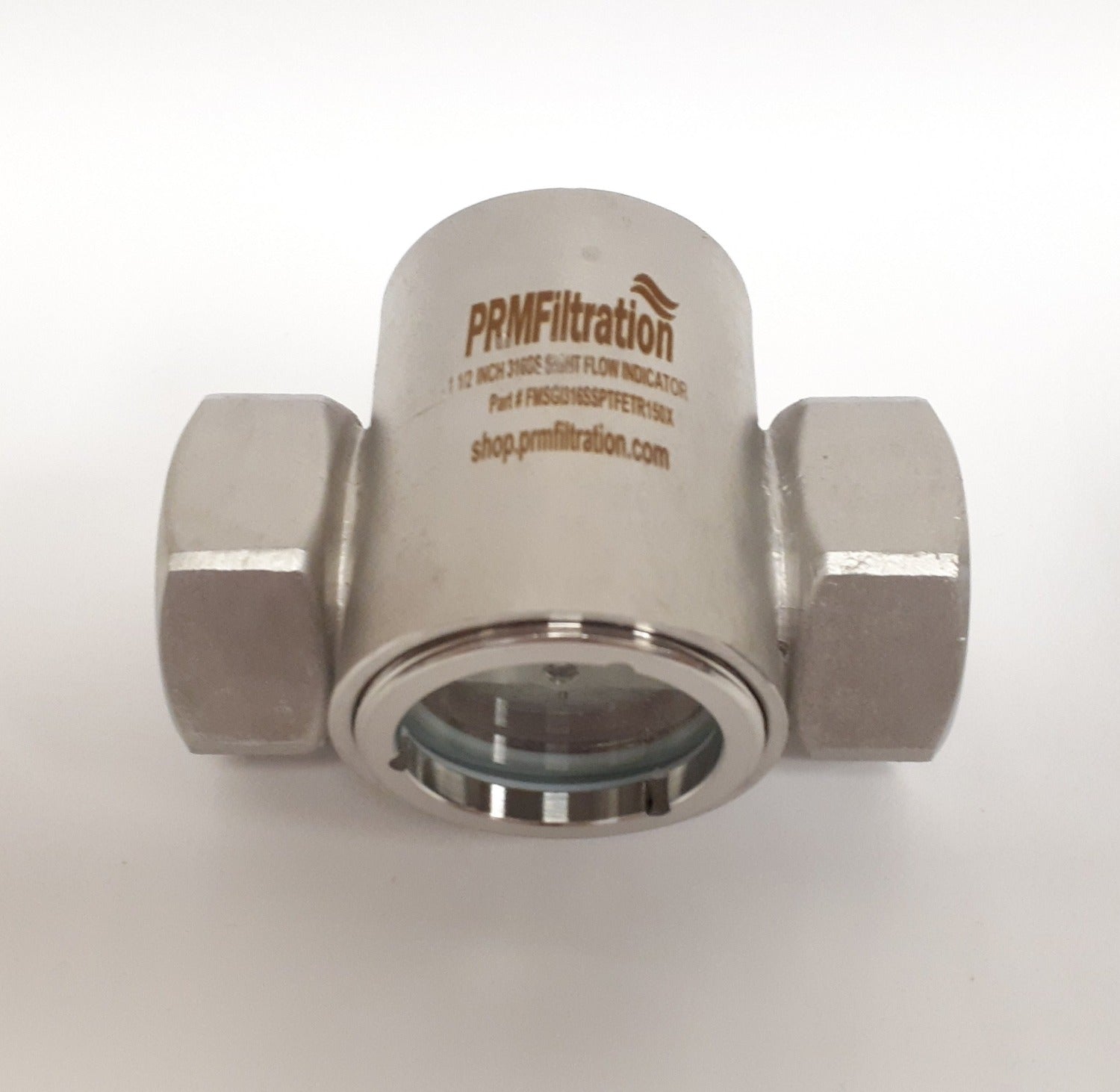 PRM Sight Flow Indicator, 1-1/2 Inch, 316 Stainless Steel, PTFE Seal and Impeller
