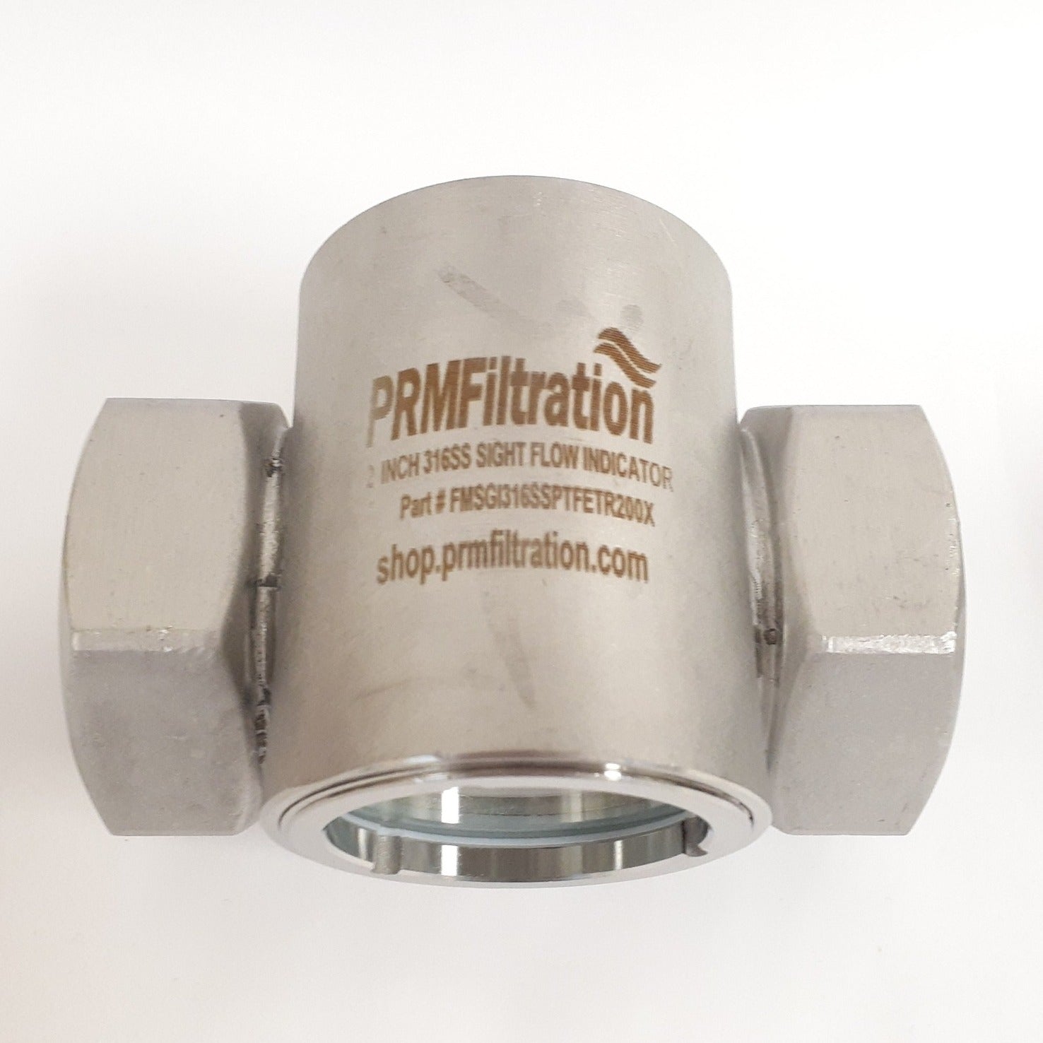 PRM Sight Flow Indicator, 2 Inch, 316 Stainless Steel, PTFE Seal and Impeller