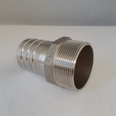 304 Stainless Steel Hex Hose Barb Adapter, 2-1/2 Inch ID Hose Barb x 2-1/2 Inch Male NPT