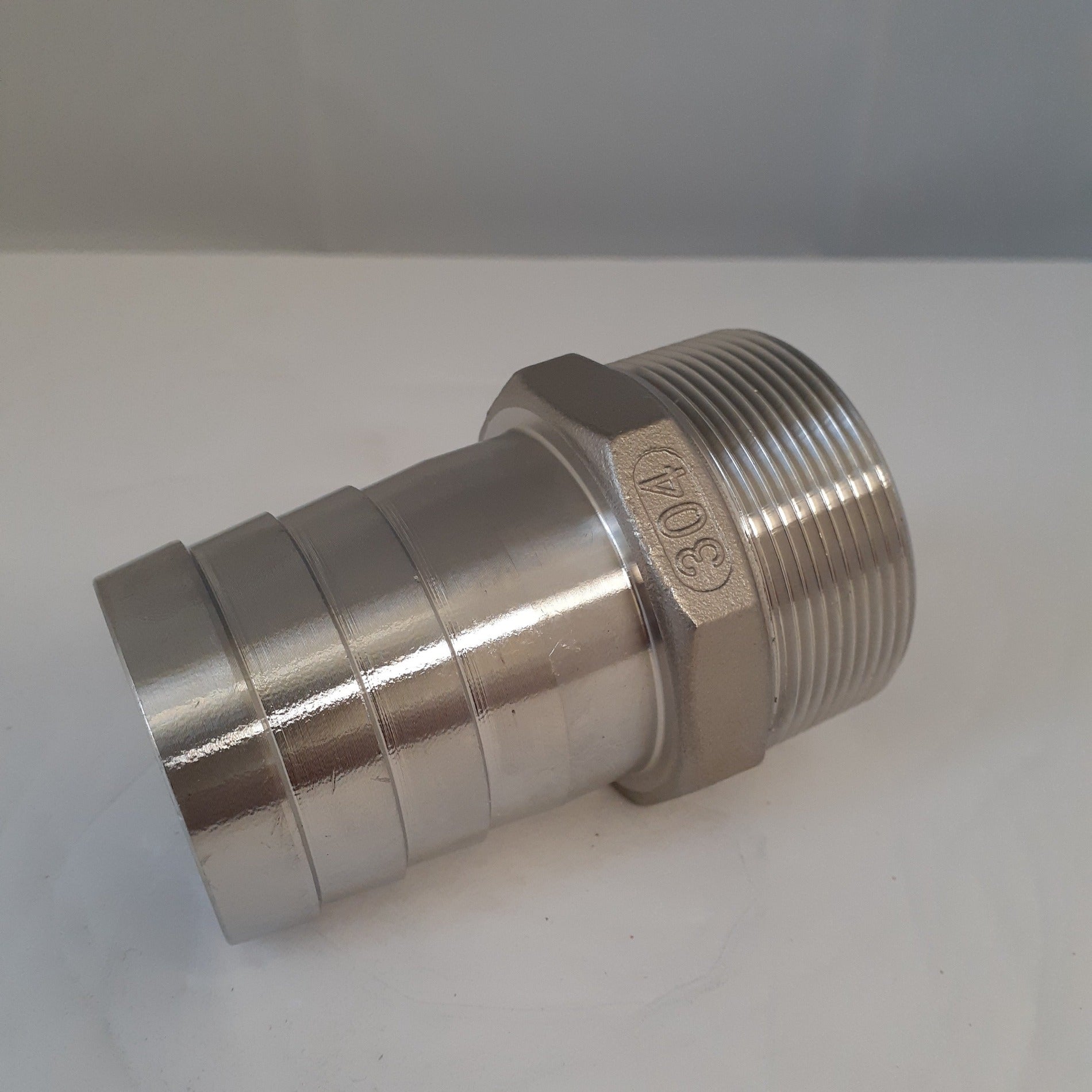 304 Stainless Steel Hex Hose Barb Adapter, 2-1/2 Inch ID Hose Barb x 2-1/2 Inch Male NPT