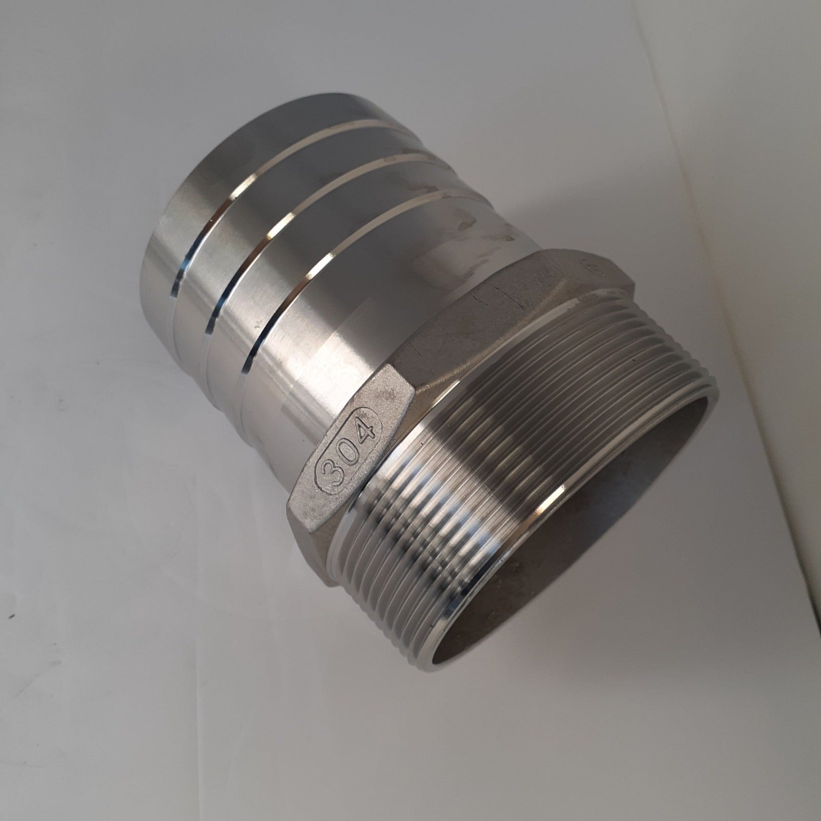 304 Stainless Steel Hex Hose Barb Adapter, 4 Inch ID Hose Barb x 4 Inch Male NPT